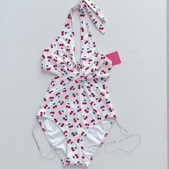 Kate Spade New York Knotted Halter One Piece Swimsuit Cherry Toss - Picture 3 of 7